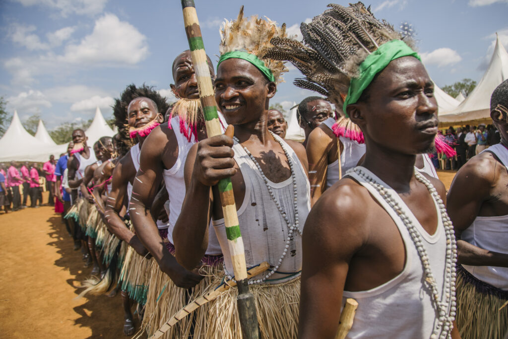 Men celebrating the dedication of the Bible