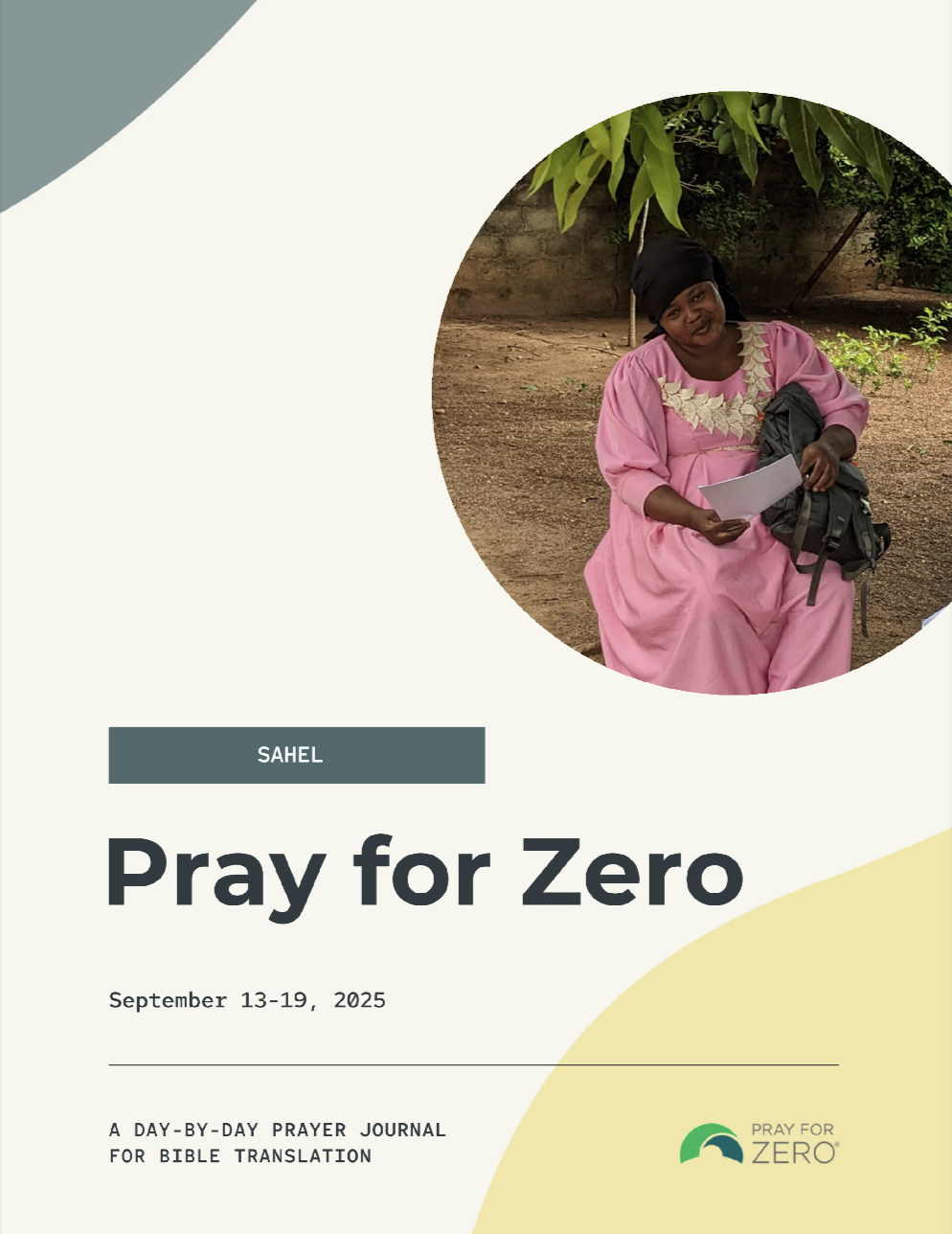Cover of the Pray for Zero Sahel Prayer Journal for September 13–19, 2025, a daily prayer guide for Bible translation.
